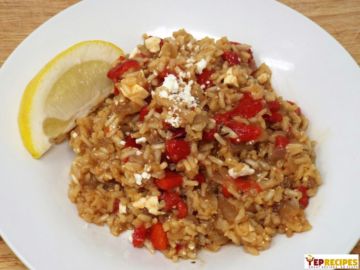Brown Rice with Roasted Red Peppers and Feta recipe