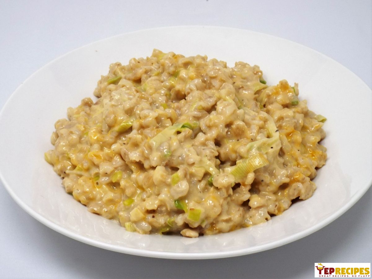 Creamy Barley & Cheese with Leeks recipe