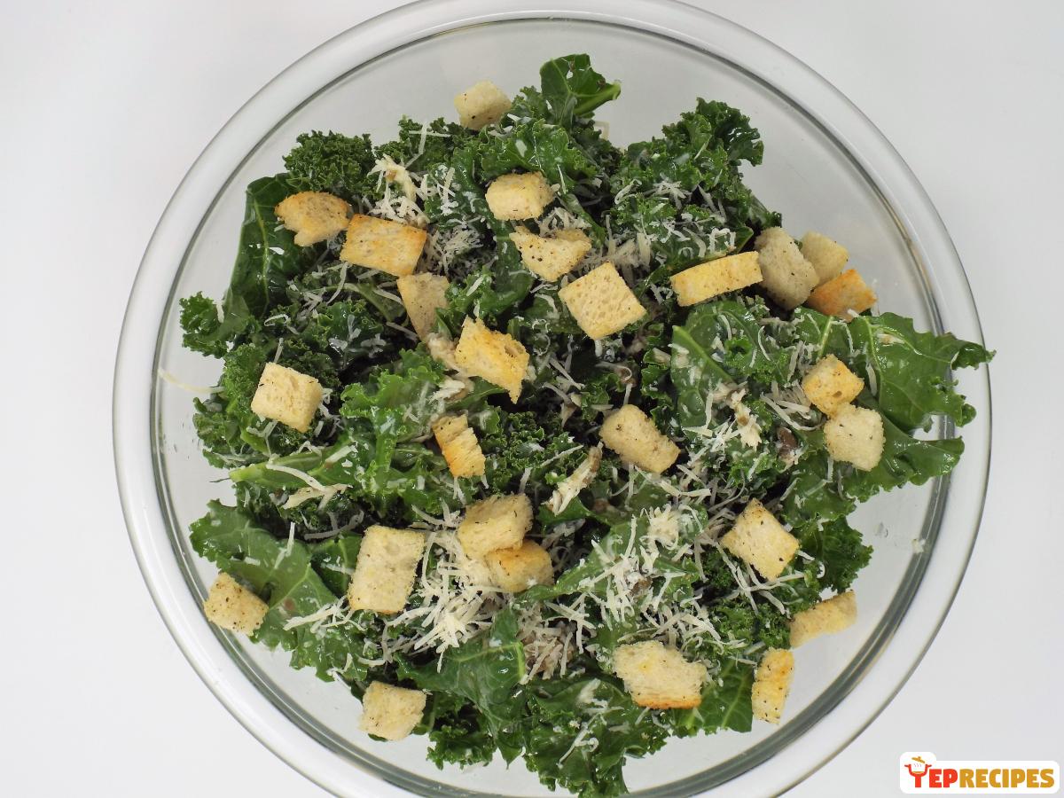 Kale Caesar Salad with Sourdough Croutons recipe