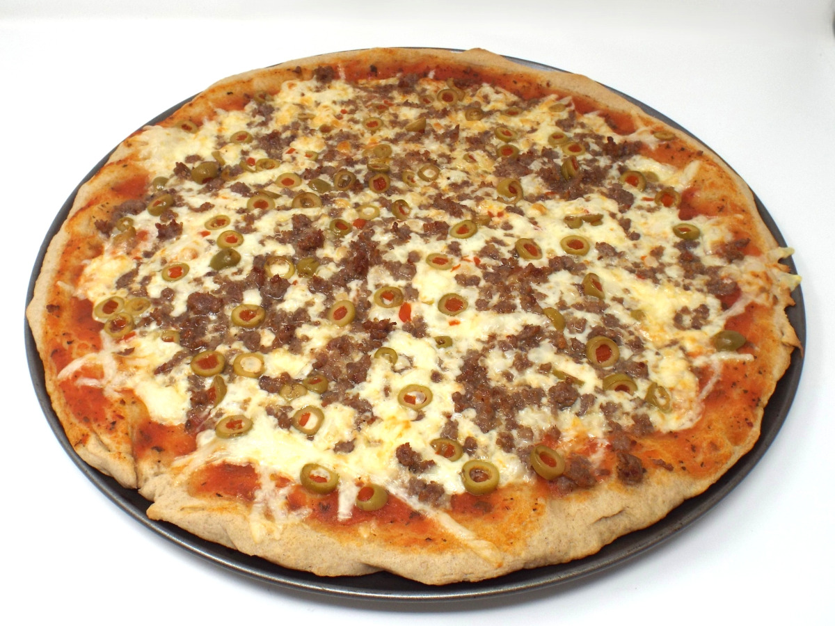 Homemade Italian Sausage and Green Olive Pizza from Scratch recipe