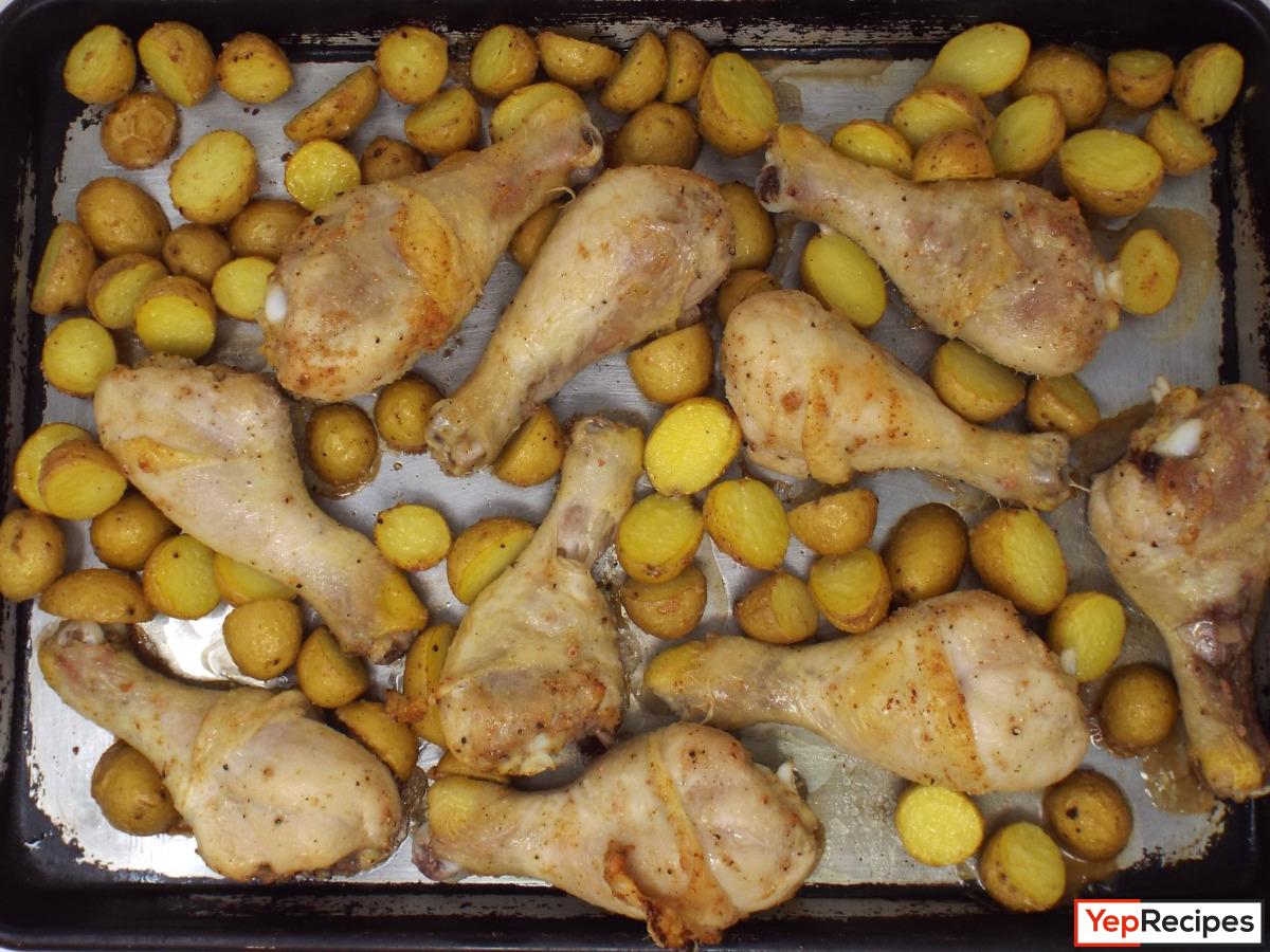 Sheet Pan Garlic Chicken Drumsticks and Baby Potatoes recipe