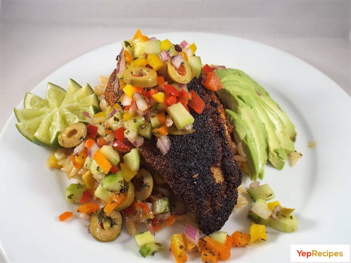 Blackened Tilapia with Cucumber Pico de Gallo and Rice recipe