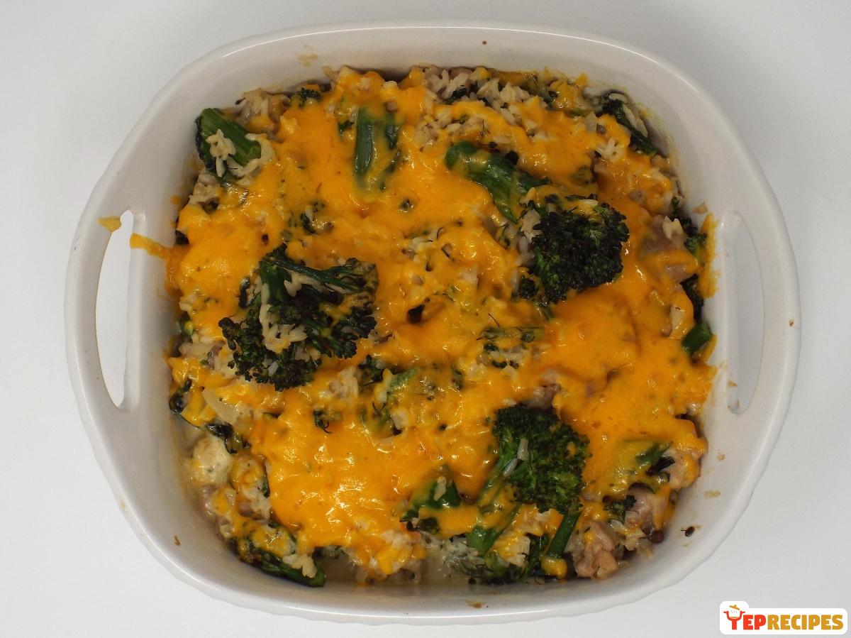 Cheesy Chicken, Broccolini, and Brown Rice Casserole recipe