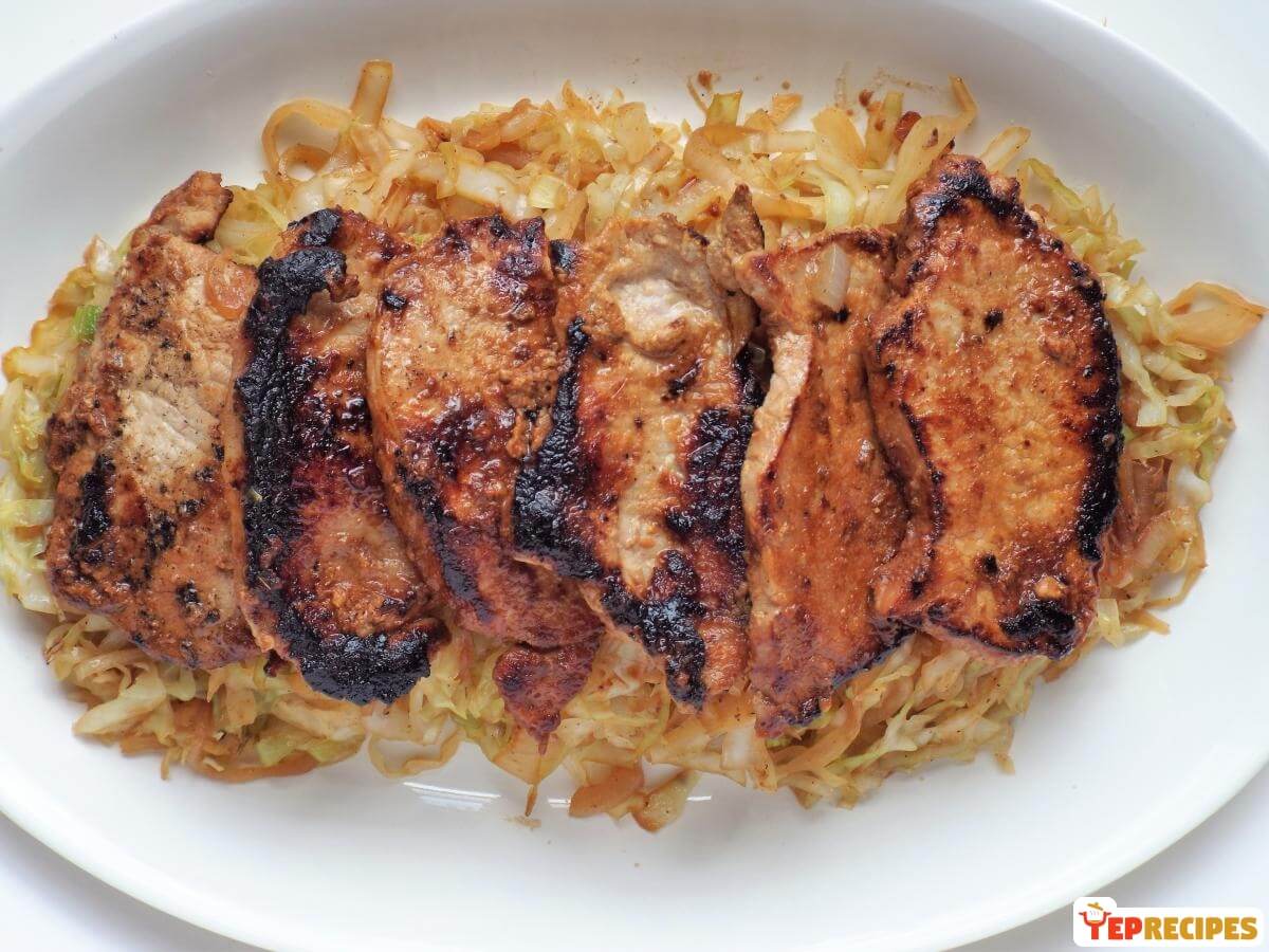 Miso Ginger Pork Chops with Cabbage recipe