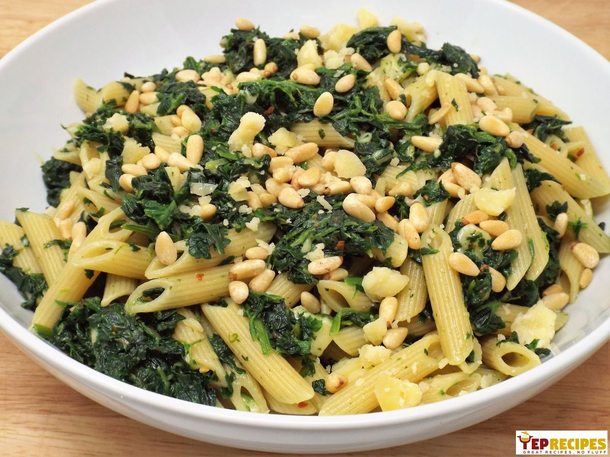 Spinach and Gruyere Penne with Toasted Pine Nuts recipe