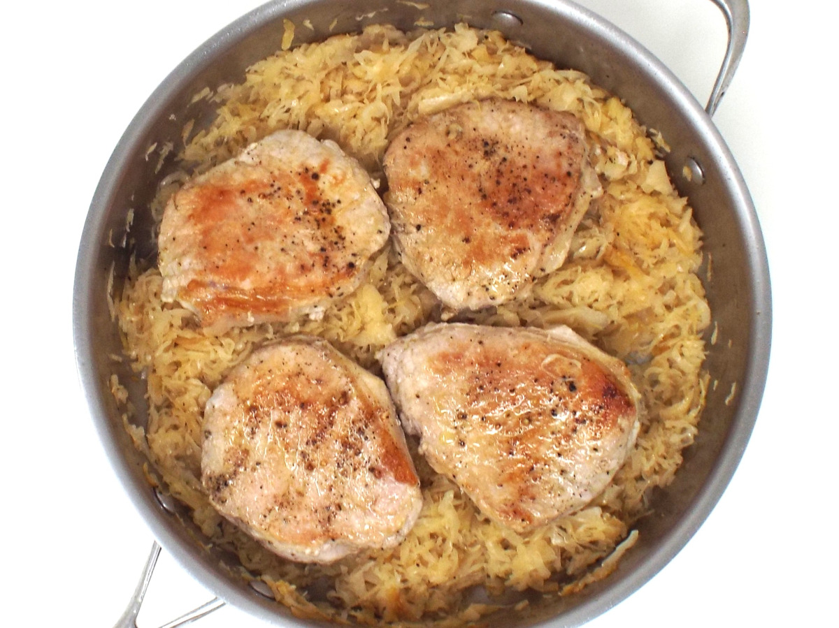 Skillet Pork Chops and Sauerkraut recipe