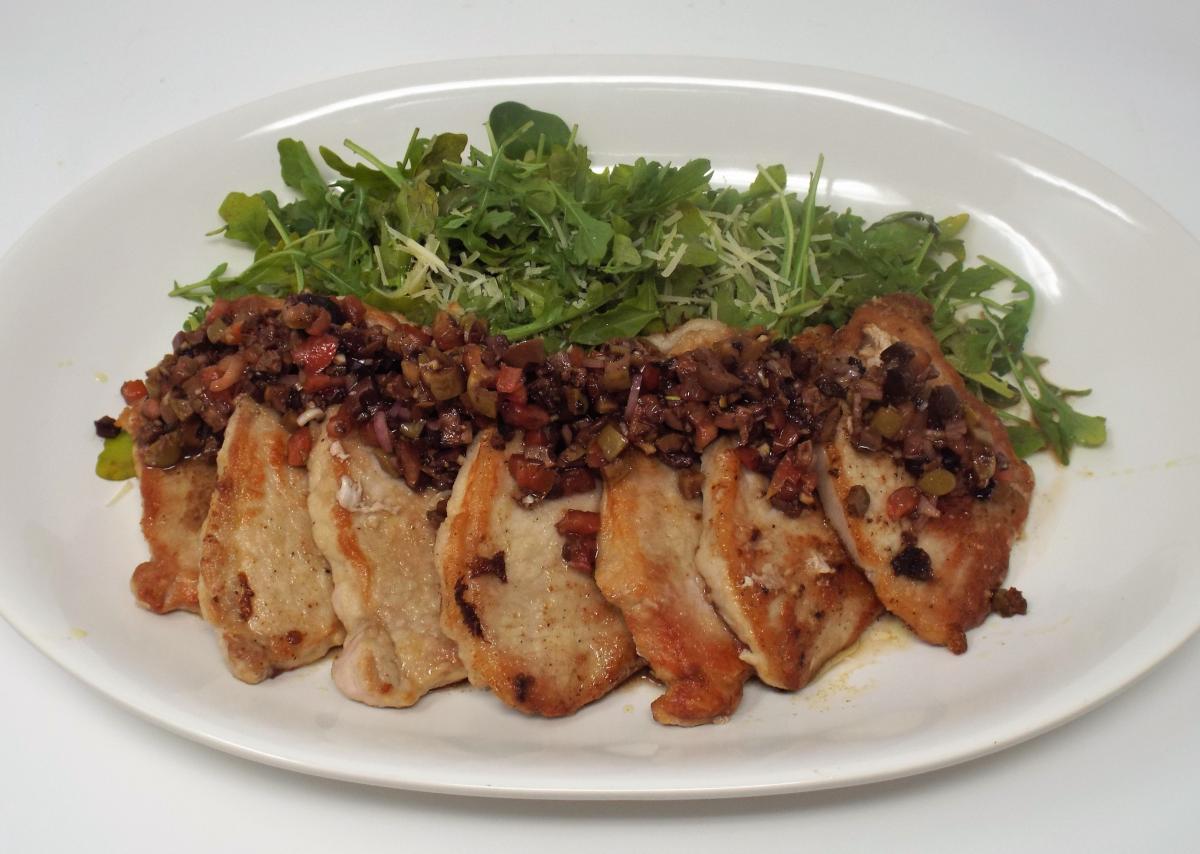 Pork Chops with Balsamic, Olive & Tomato Relish recipe