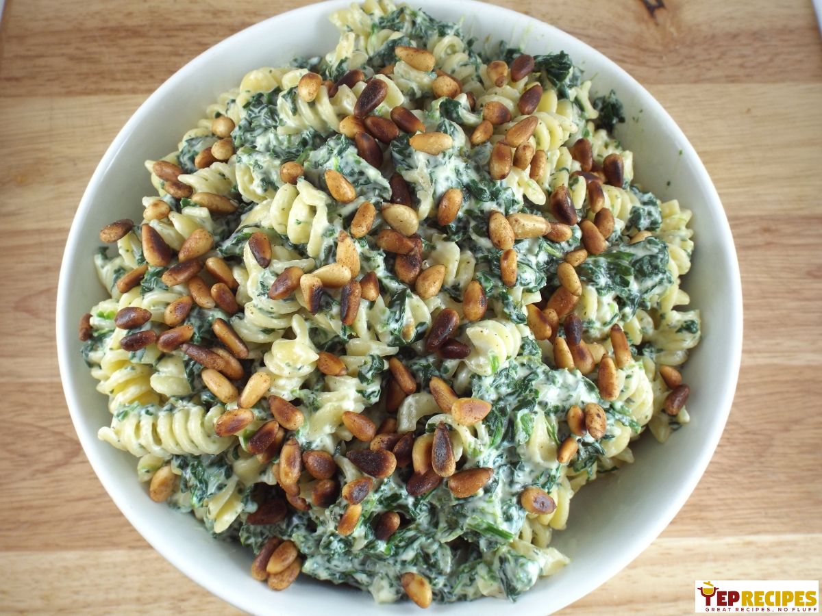 Rotini with Ricotta, Spinach and Toasted Pine Nuts recipe