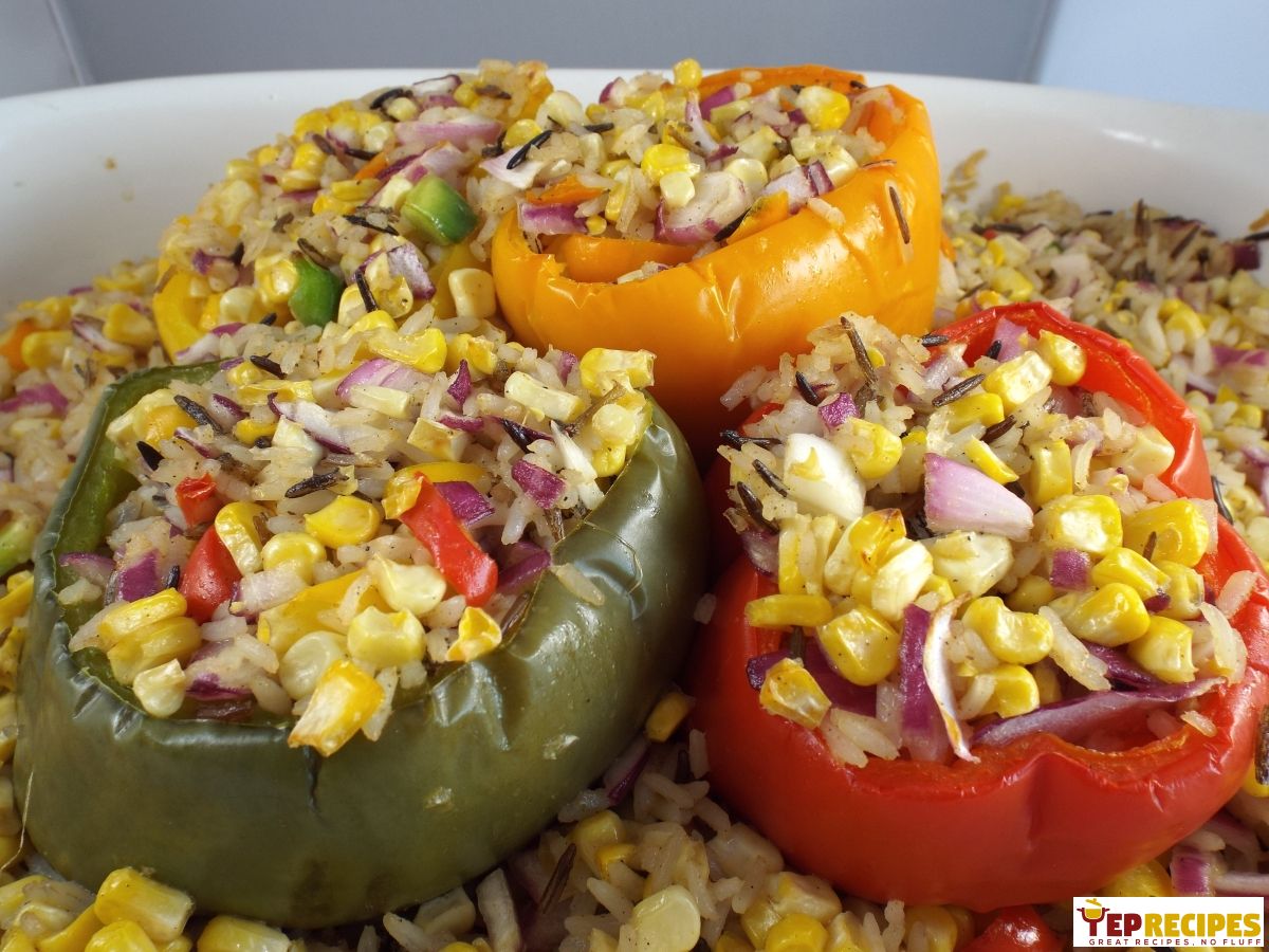 Spicy Corn and Wild Rice Overstuffed Peppers recipe