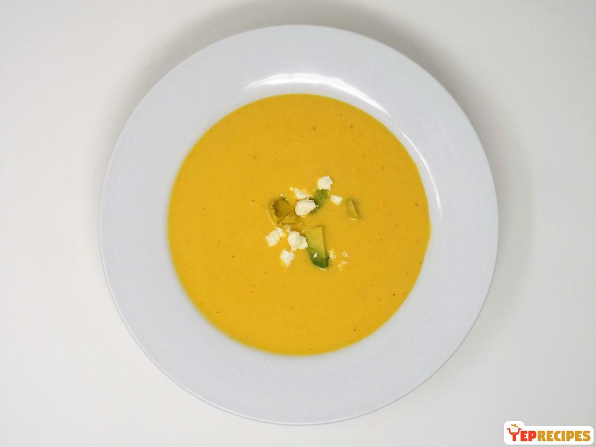 Chilled Corn Soup with Avocado and Feta recipe