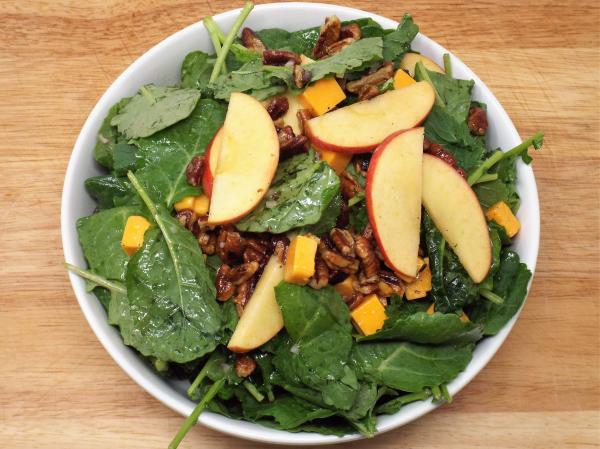 Kale Salad with Apples, Cheddar, and Pecans