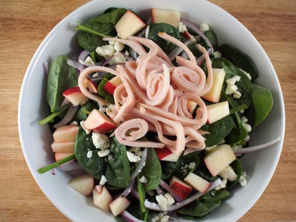Smoked Turkey, Spinach, Apple and Blue Cheese Salad