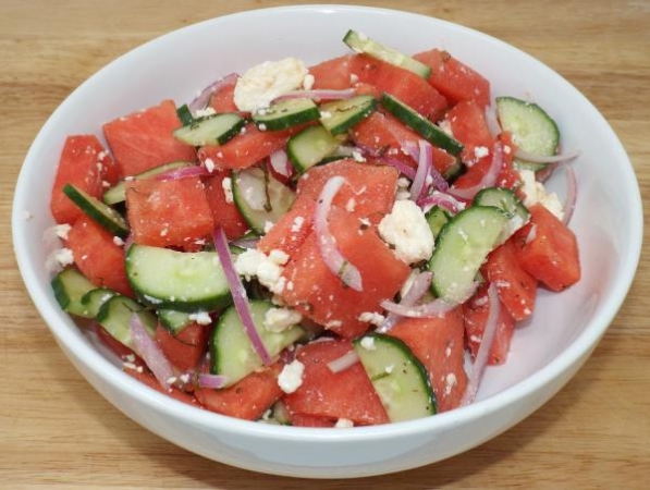 Watermelon Salad with Cucumber, Mint and Feta