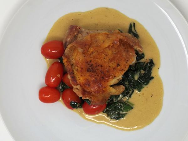Crispy Chicken Thighs with Sherry Butter Sauce