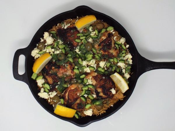Chicken and Orzo Skillet Bake