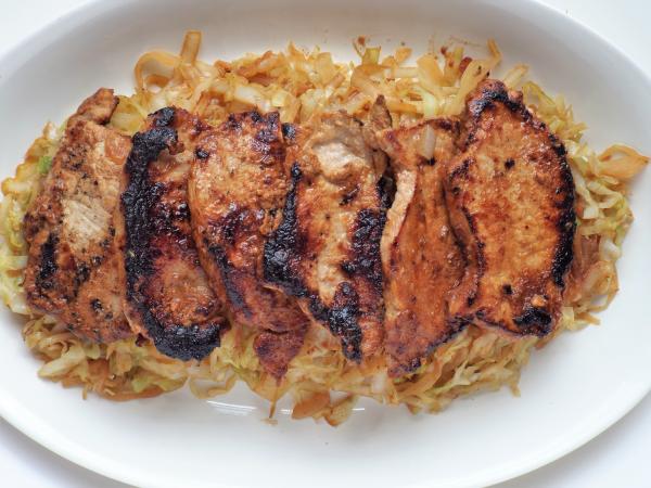Miso Ginger Pork Chops with Cabbage