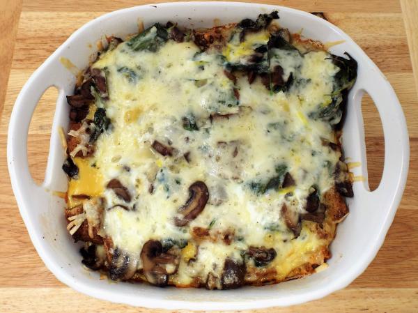 Mushroom, Kale, and Gruyere Breakfast Strata