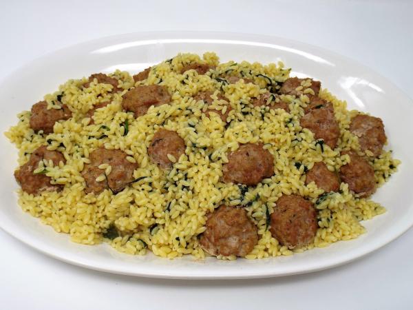 Turkey Meatballs with Spinach and Lemon Orzo