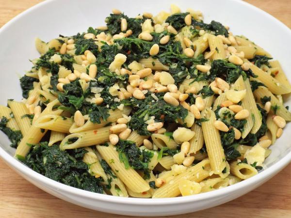 Spinach and Gruyere Penne with Toasted Pine Nuts
