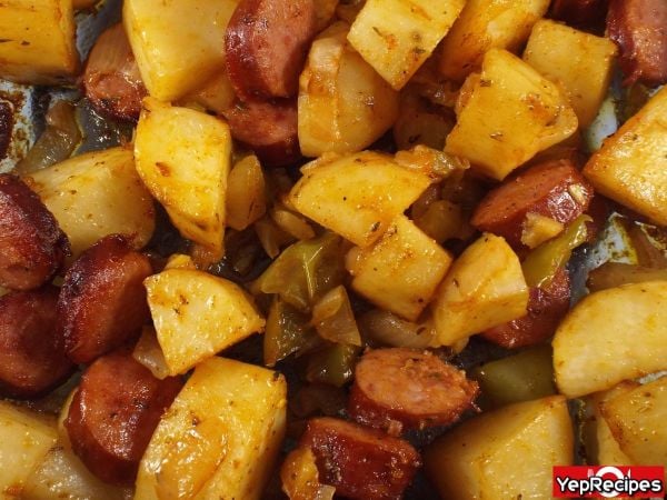 Spicy Parmesan Roasted Smoked Sausage and Potatoes