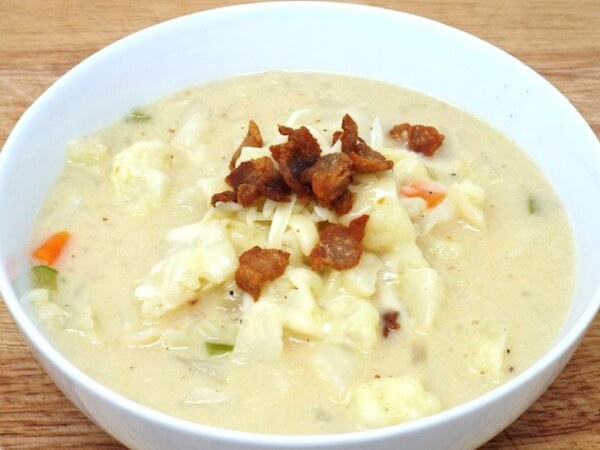 Cauliflower Chowder with Crispy Pork Belly
