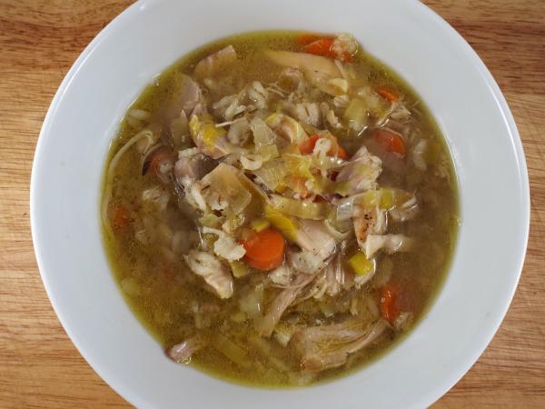 Slow Cooker Chicken , Leek, and Barley Soup